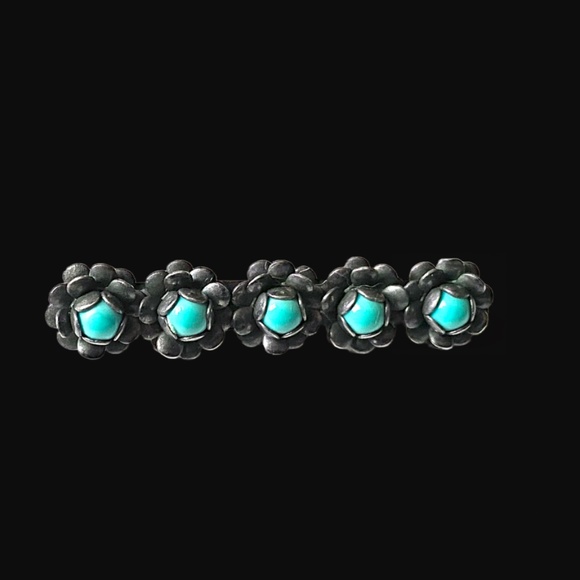 Sterling Silver Turquoise Floral Brooch - Picture 3 of 6